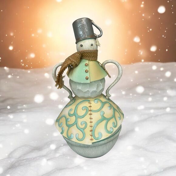 Jim Shore River’s End SNOWMAN With Tin Cup Hat Decor #4048056 EUC - Picture 1 of 10